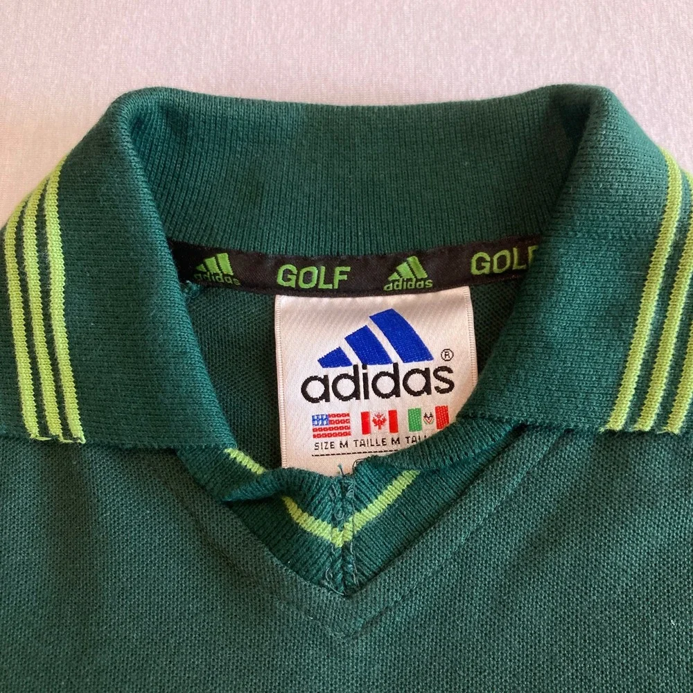 NEW Adidas Golf Youth Medium V-Polo Shirt Green Chlorophyll Ivy Cotton Pique NWT